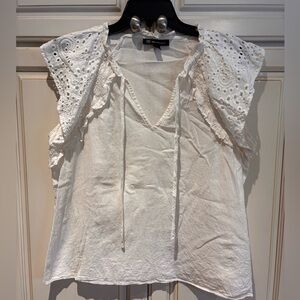 INC International Concepts Size XL white top eyelet sleeves can tie in front of